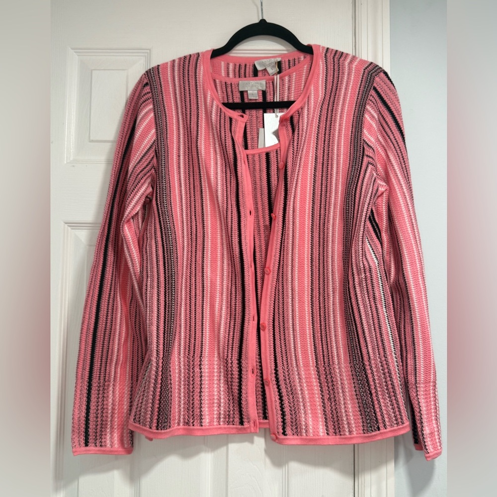 Carlisle Pink and Black Cardigan Sweater with Vertical Stripes